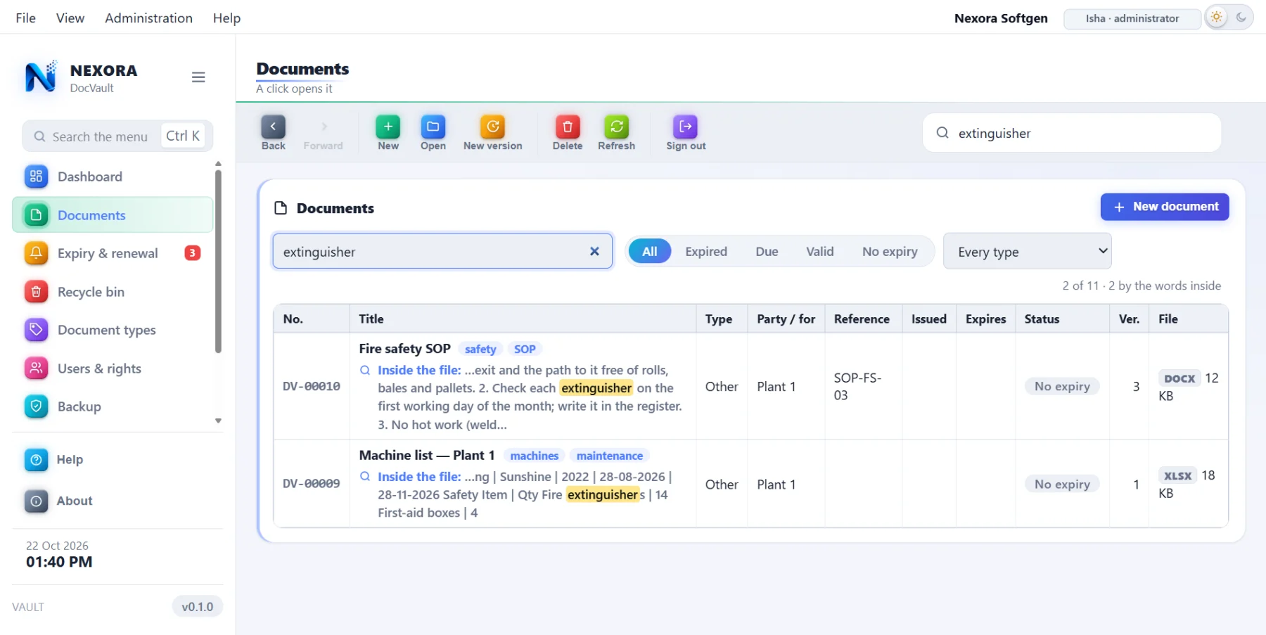 Searching for words that are inside Word and Excel files, with the matching documents listed