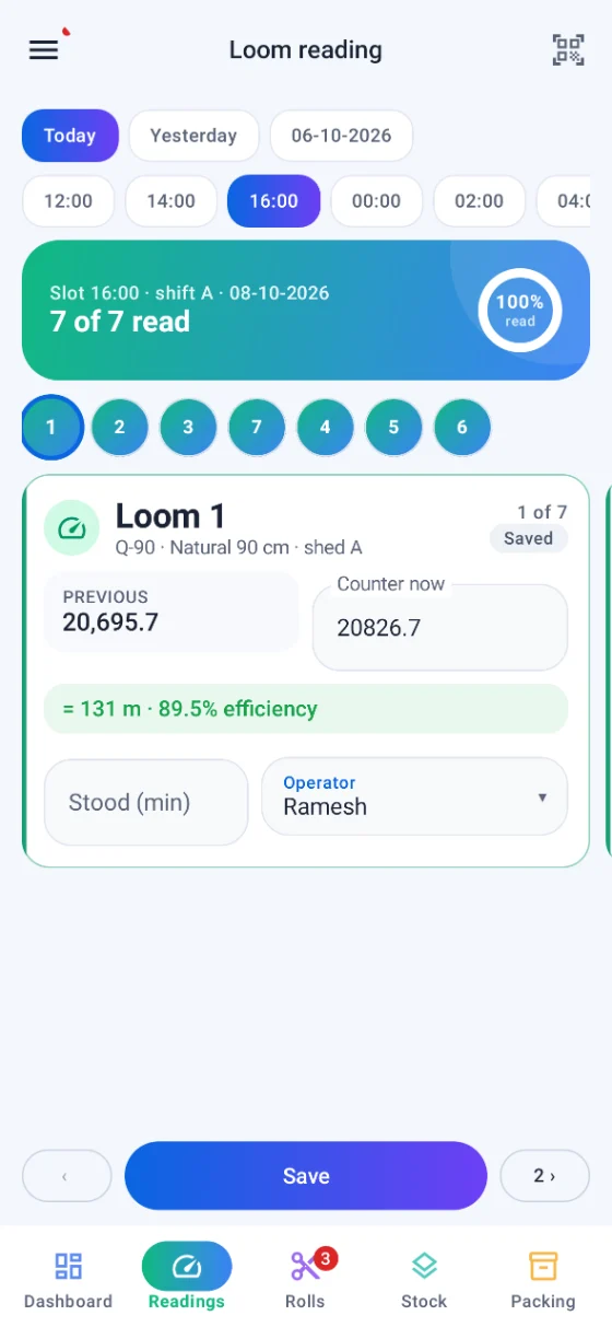 The same loom reading slot on the phone, one loom to a card