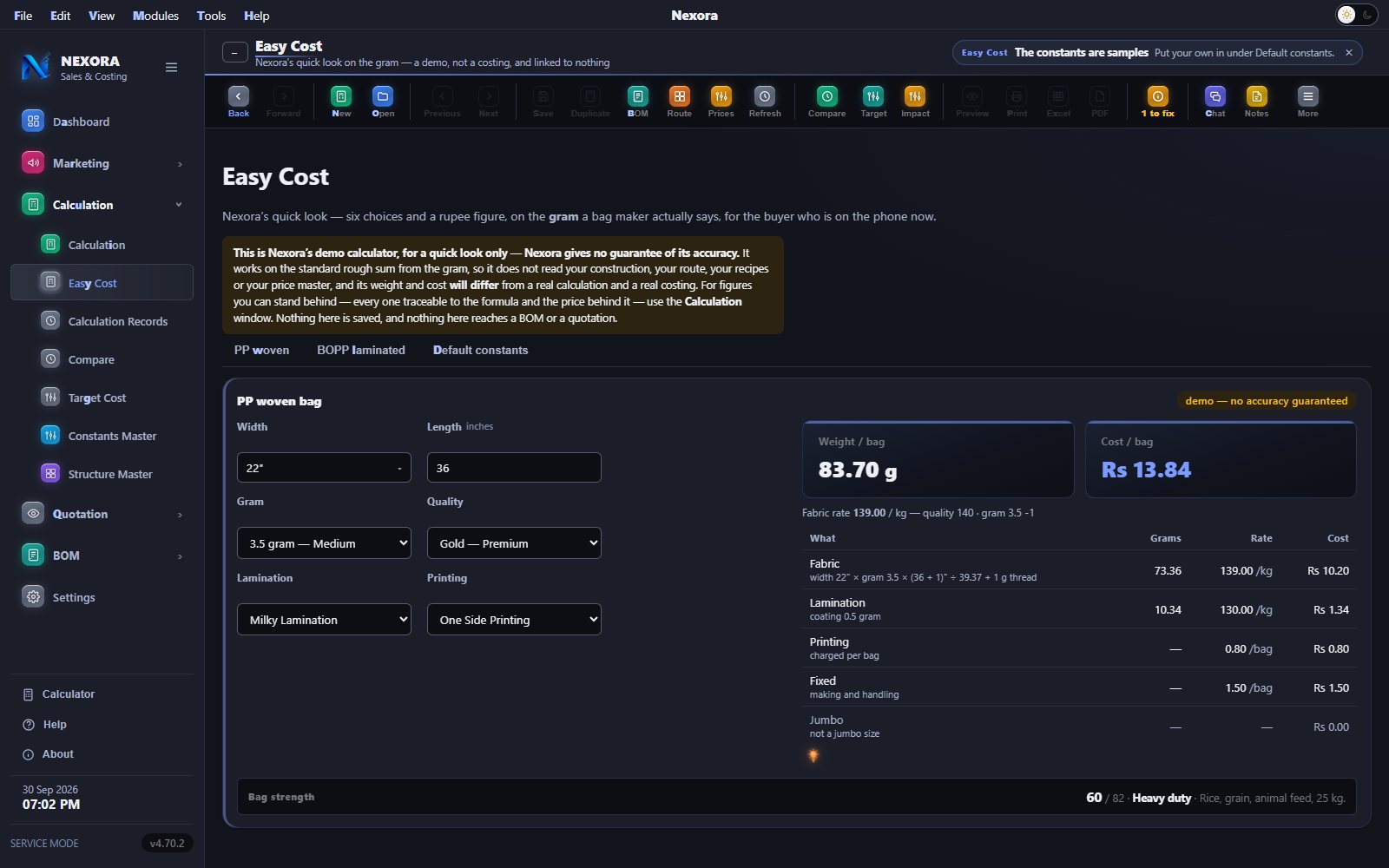 Easy Cost calculator, dark theme