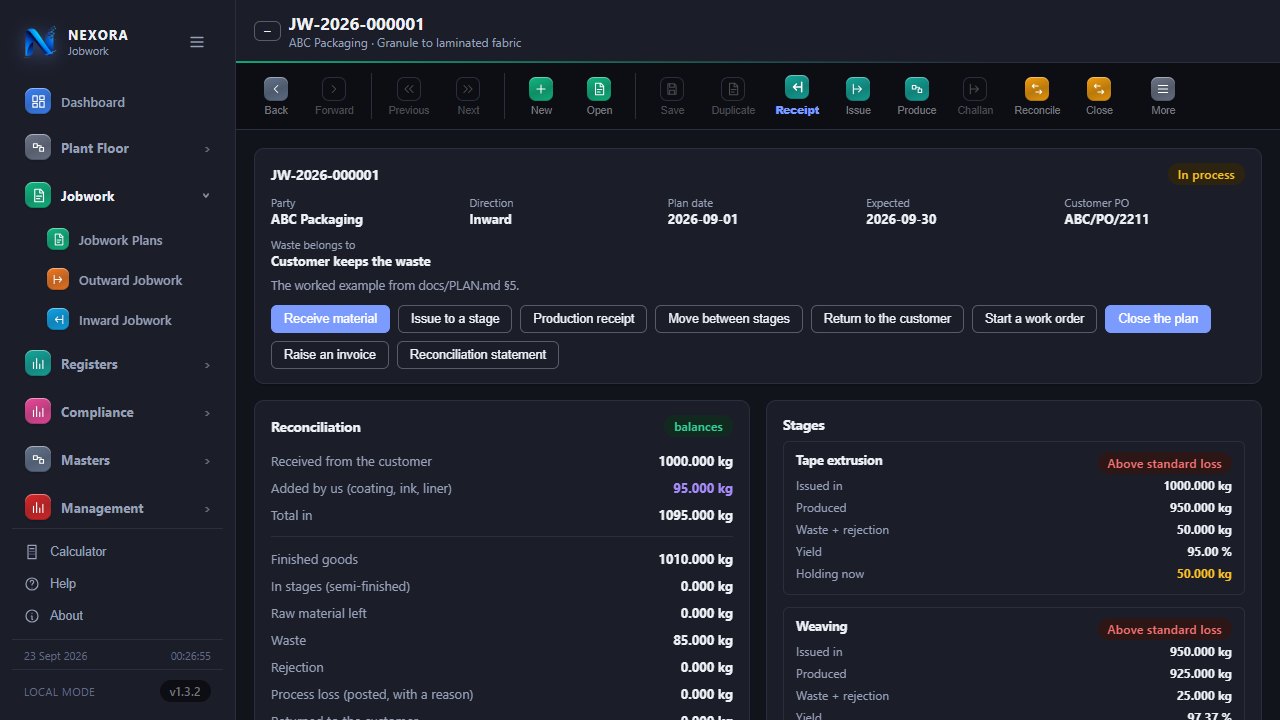 A jobwork plan with its reconciliation, dark theme