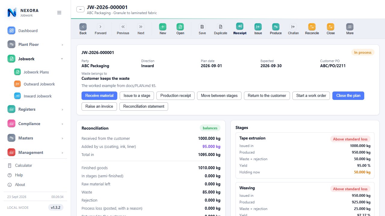 A jobwork plan with its reconciliation, light theme