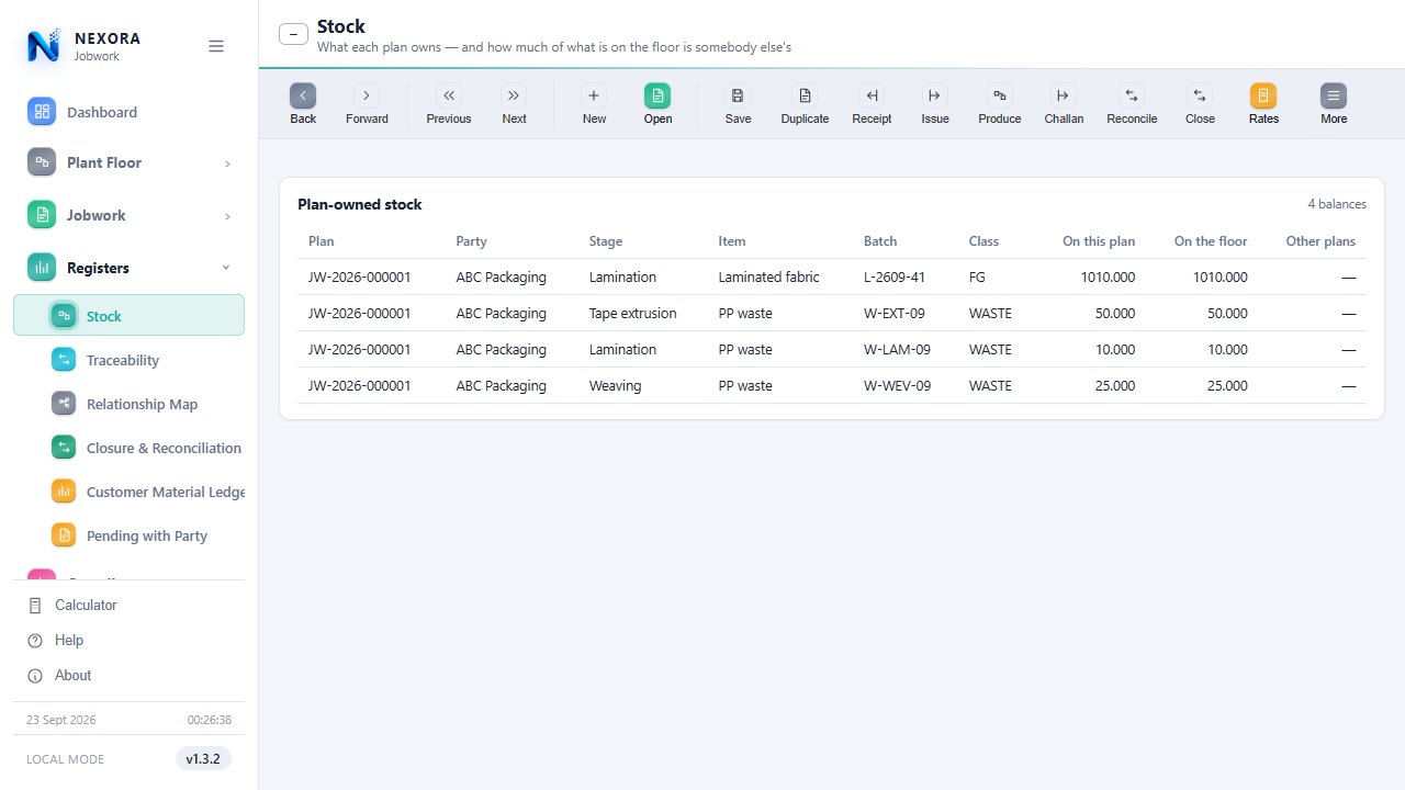 Jobwork stock report, light theme